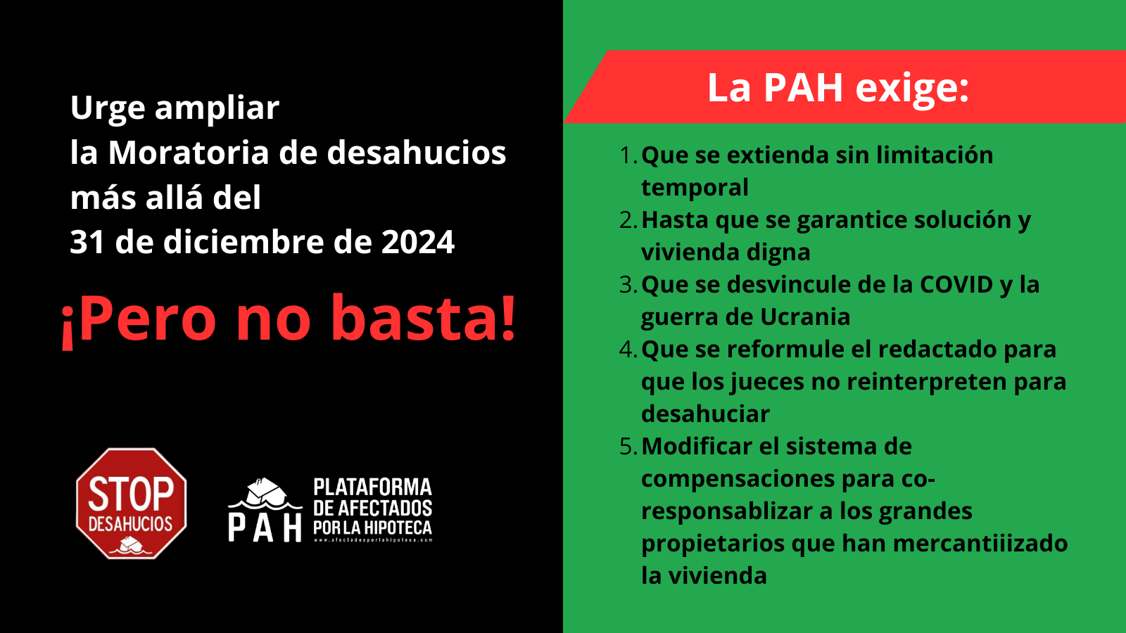 Lee más sobre el artículo La PAH exigimos la renovación y mejora de la moratoria de desahucios